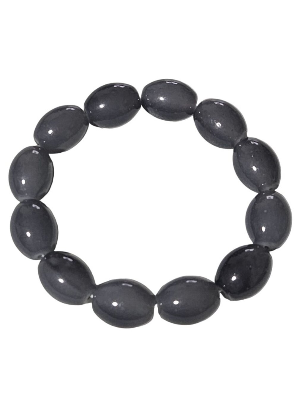 Y2K Beaded Bracelet Black Oval Bead Stretch Chunky Goth Minimalist Dark Academia
